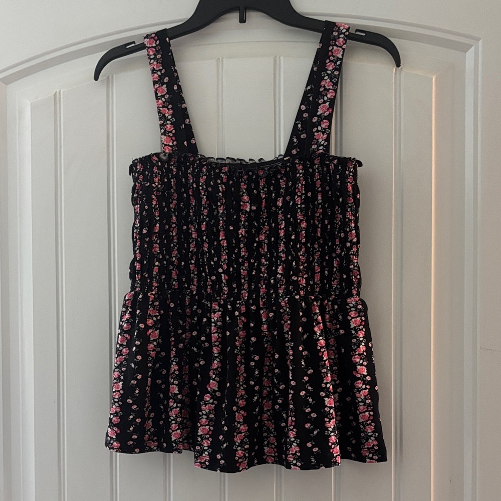 Derek Heart Black and Pink Floral Tank Top